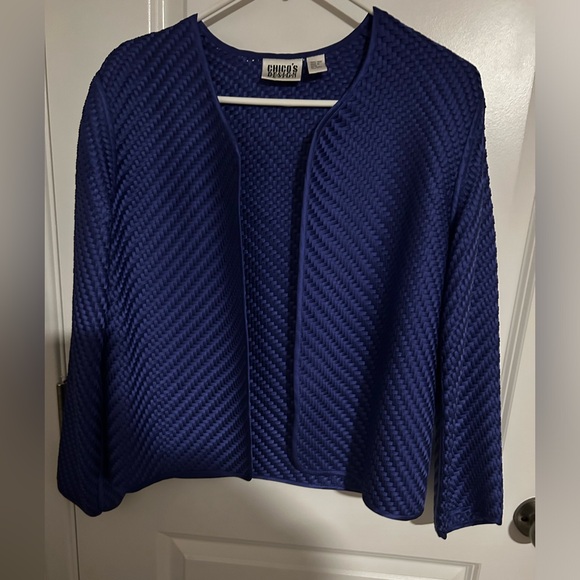 Chico's Silk Woven Ribbon Jacket Sapphire Blue/ Purple Size 0 (Small 4-6) - Picture 1 of 4